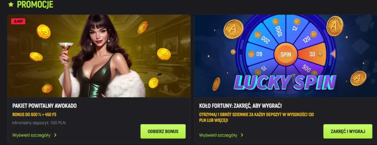 Aktualna strona promocji Avo Casino z pakietem powitalnym